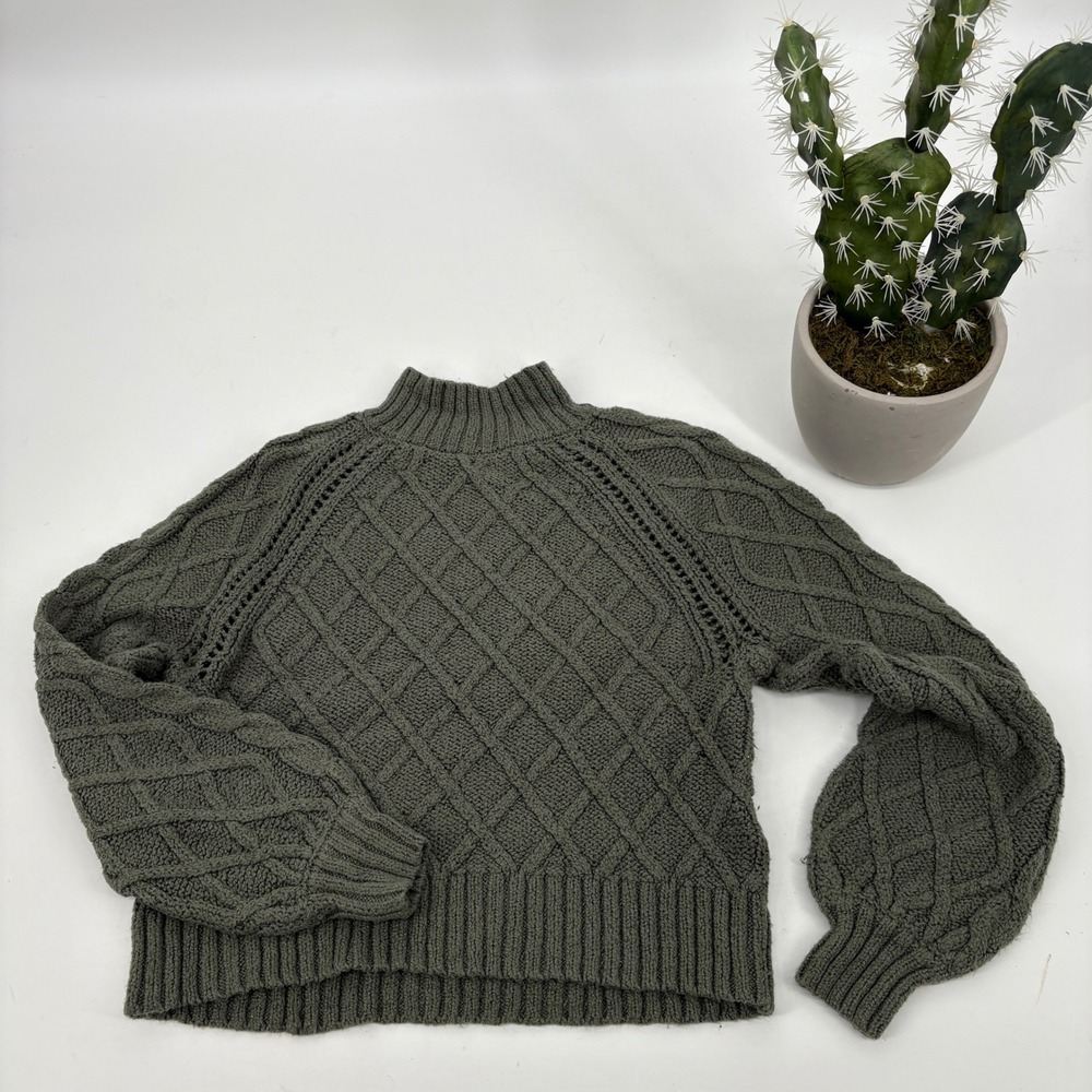 American‎ Eagle Small mock neck cable knit chunky sweater Cropped Green - Picture 3 of 16